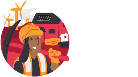 An illustration of a female builder.