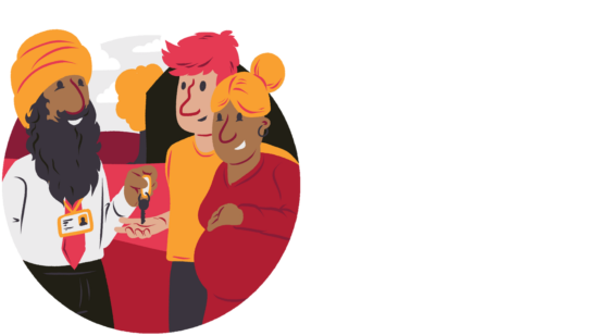 An illustration of a young family being given the keys to their new home.