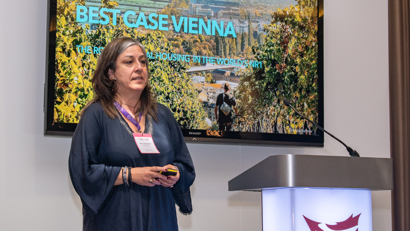 Keynote speaker Maria Vassilakou on stage during the One Big conference.