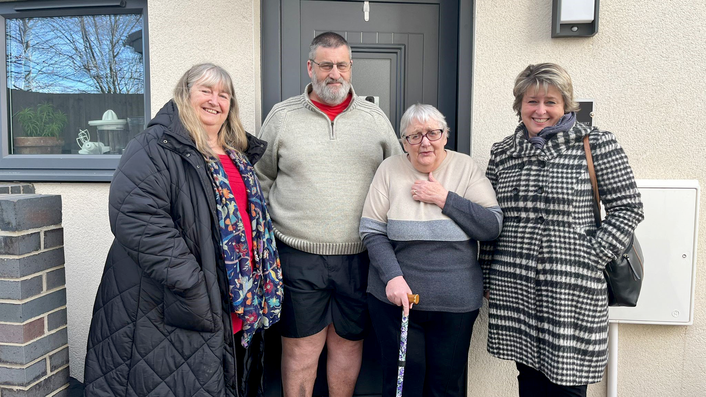 Julie James MS visits tenants at a Monmouthshire Housing Association home in 2023