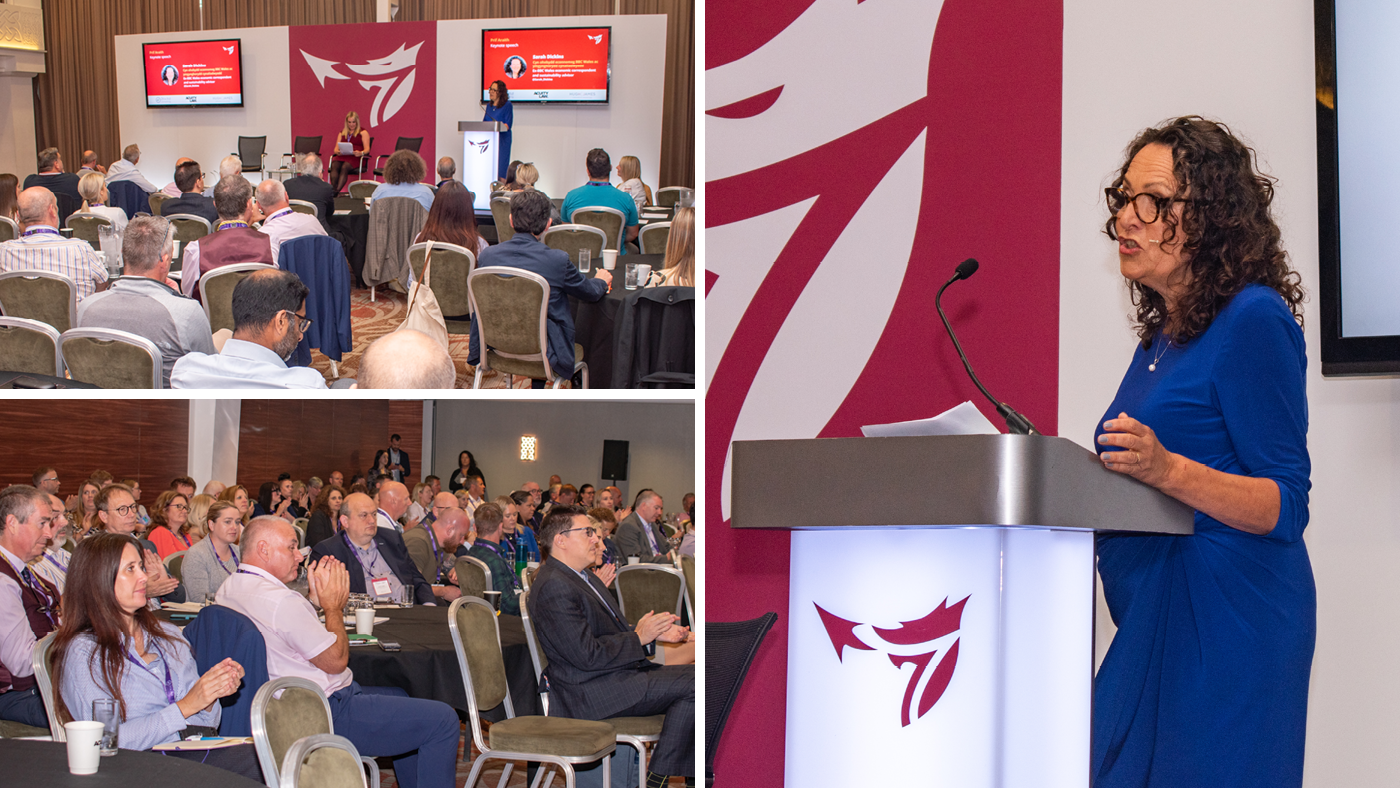 A woman speaking at the One Big conference.